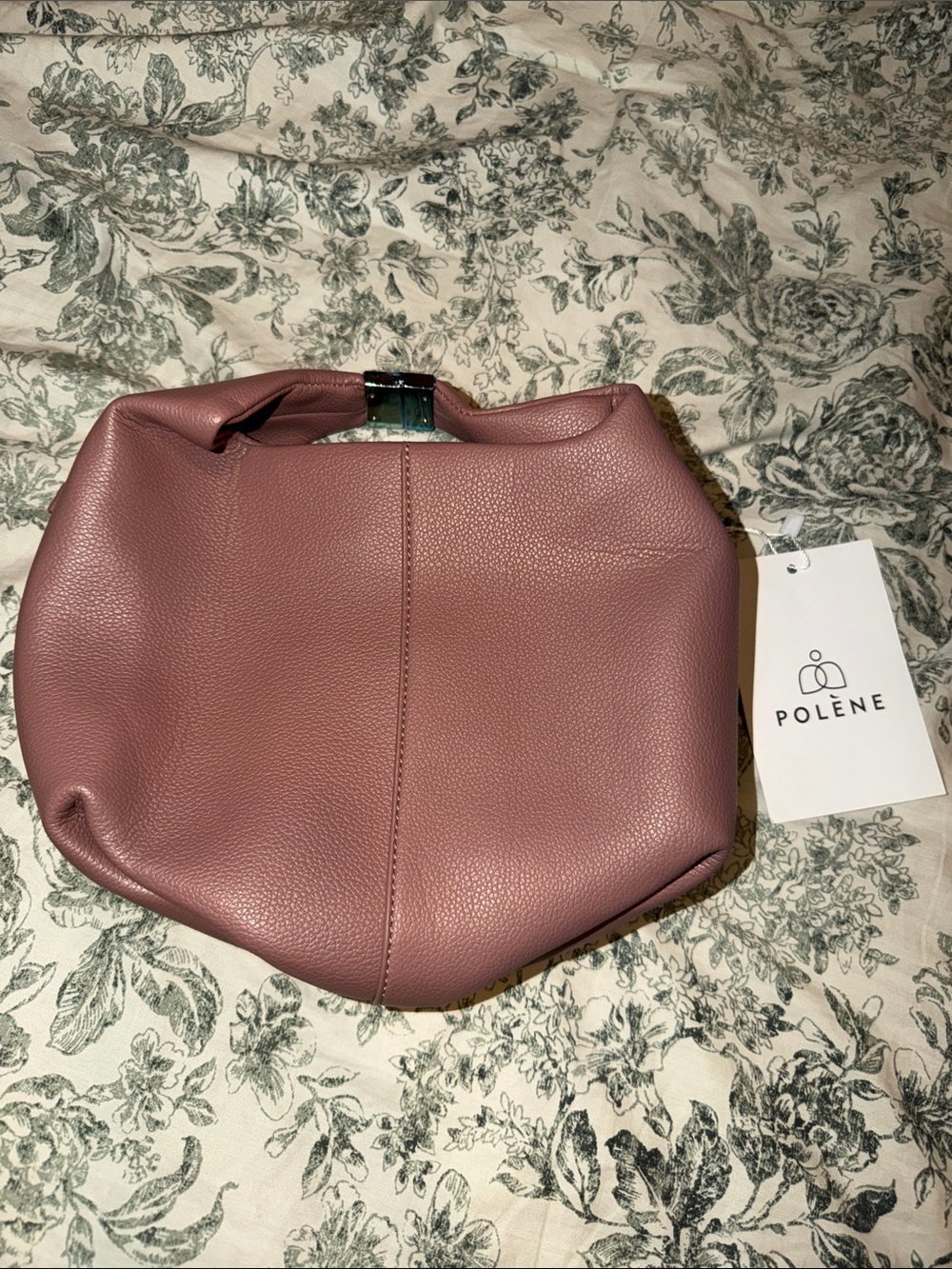 Polene Dusty Rose Leather Wristlet Clutch